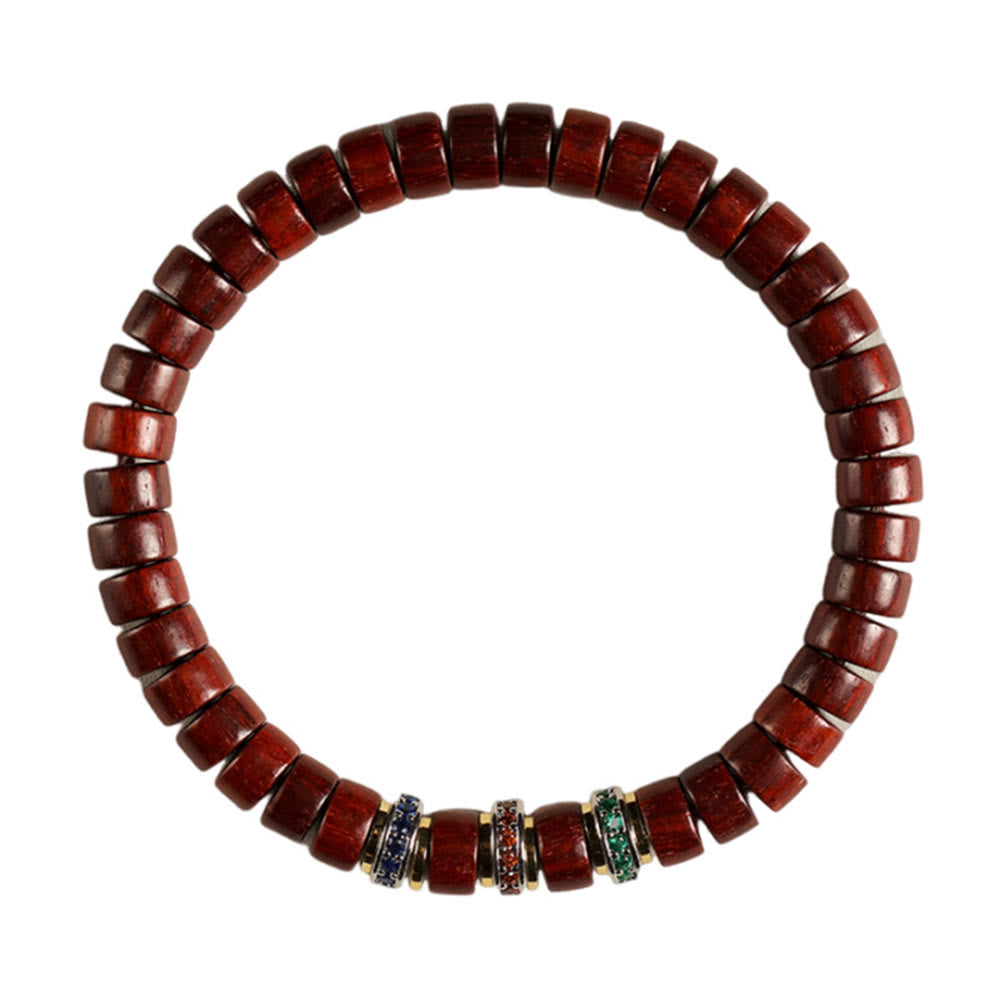 Ebony Wood Peace Bracelet with Small Leaf Red Sandalwood and Zircon, Unisex