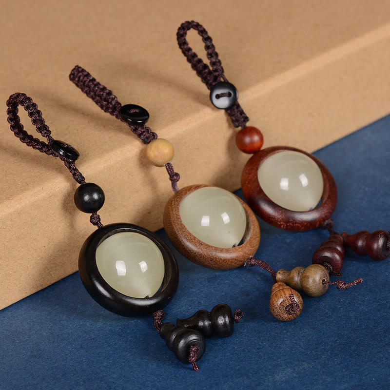 Ebony Wood Peace Key Chain | Red & Green Sandalwood Glow Beads