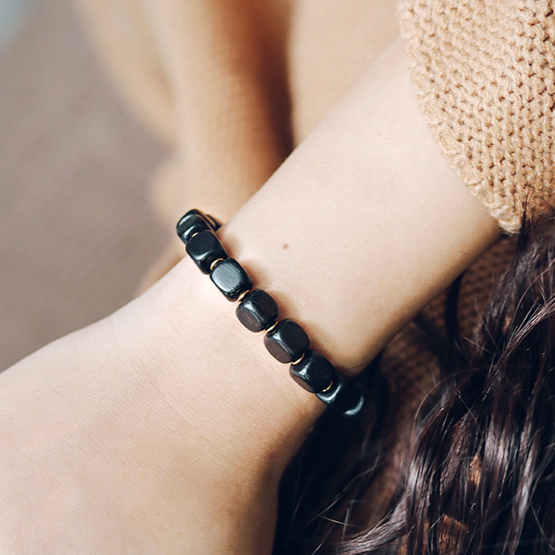 Ebony Wood Red Agate Peace Yin Yang Bracelet 8mm
