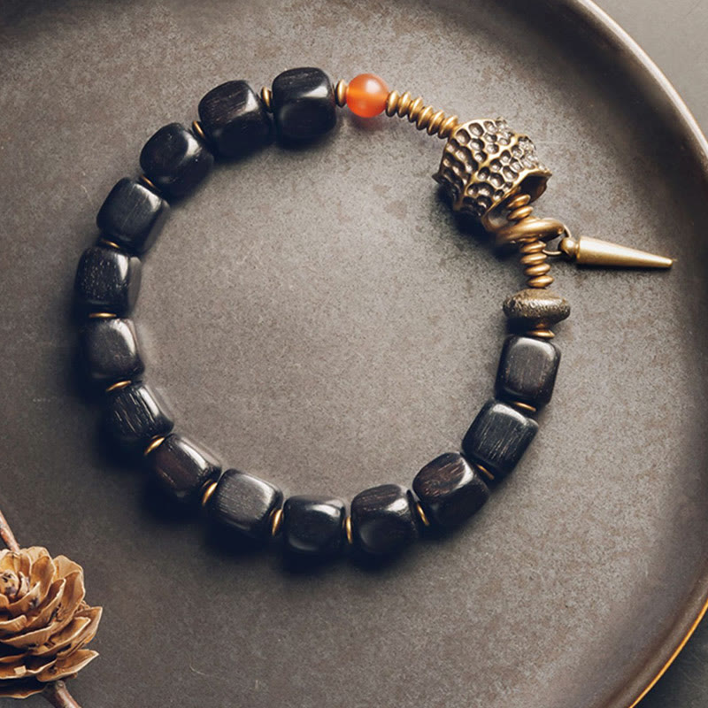 Ebony Wood Red Agate Peace Yin Yang Bracelet 8mm