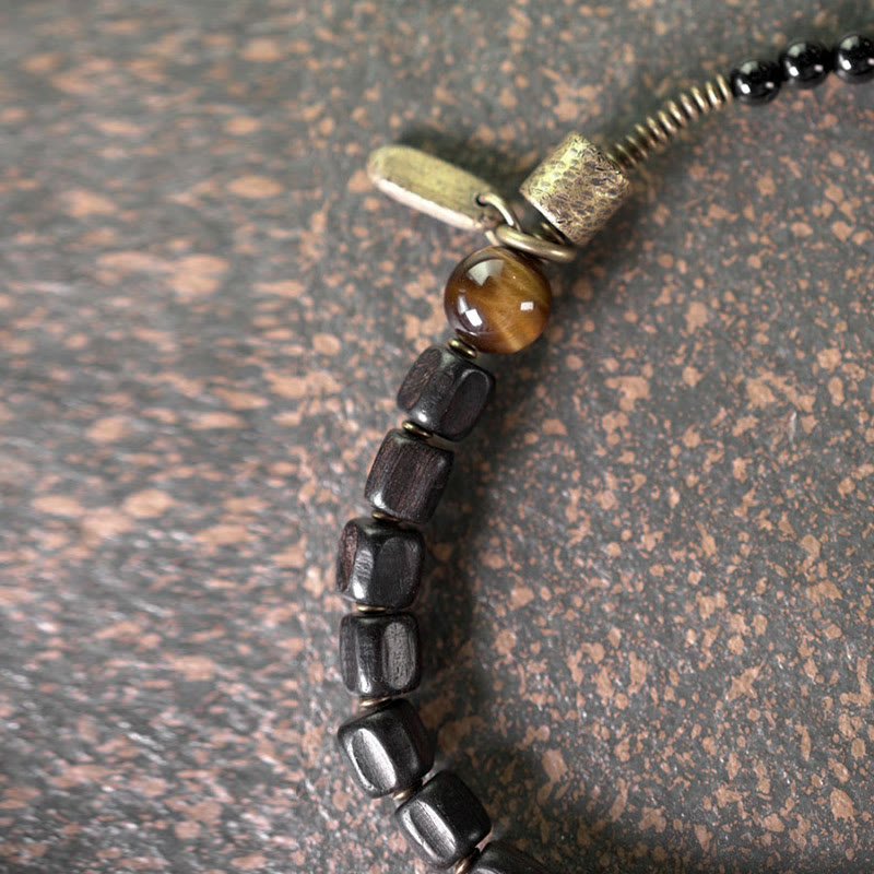 Ebony Wood Tiger Eye Double Wrap Bracelet for Peace & Balance