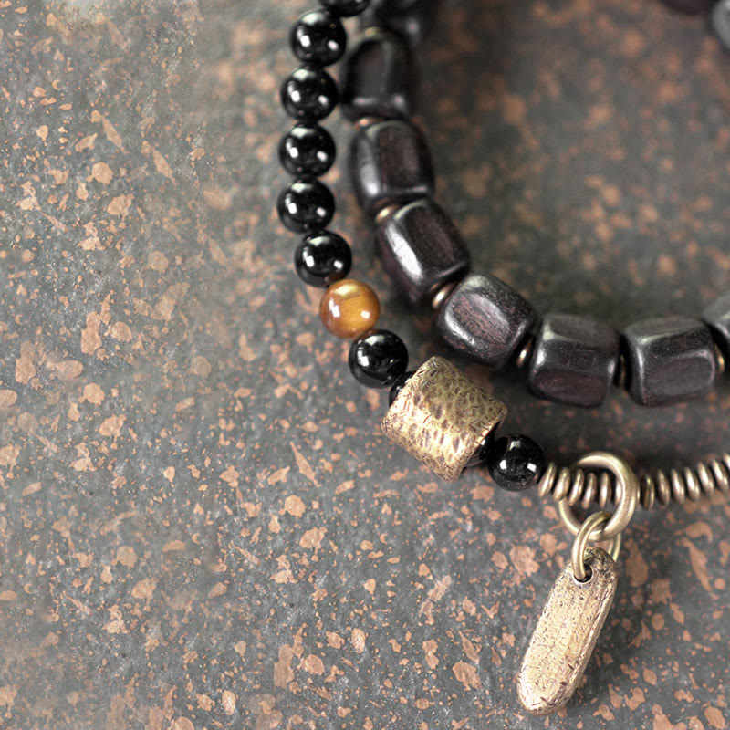 Ebony Wood Tiger Eye Double Wrap Bracelet for Peace & Balance