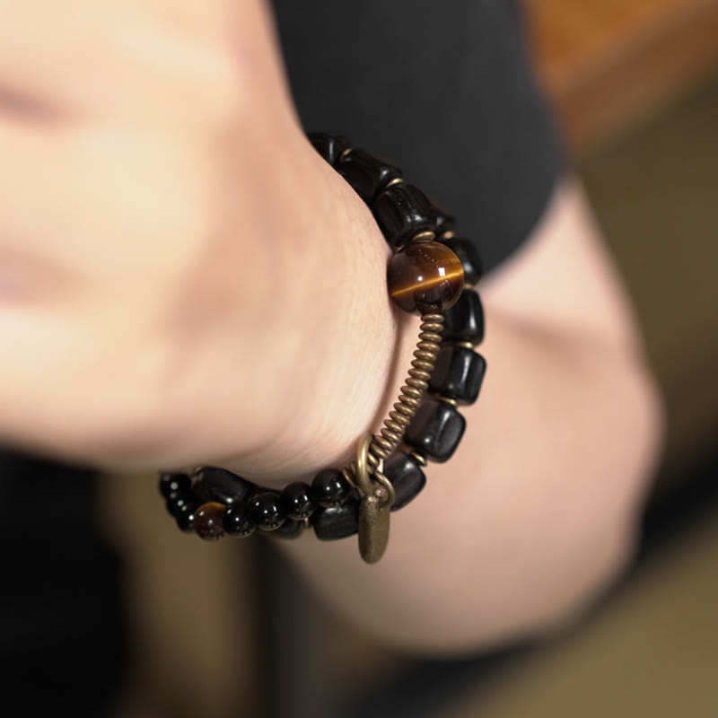 Ebony Wood Tiger Eye Double Wrap Bracelet for Peace & Balance