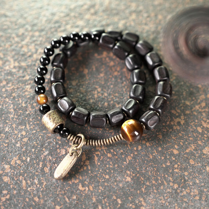 Ebony Wood Tiger Eye Double Wrap Bracelet for Peace & Balance