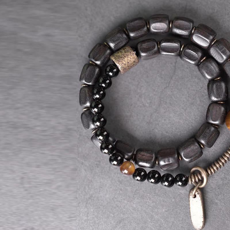 Ebony Wood Tiger Eye Double Wrap Bracelet for Peace & Balance