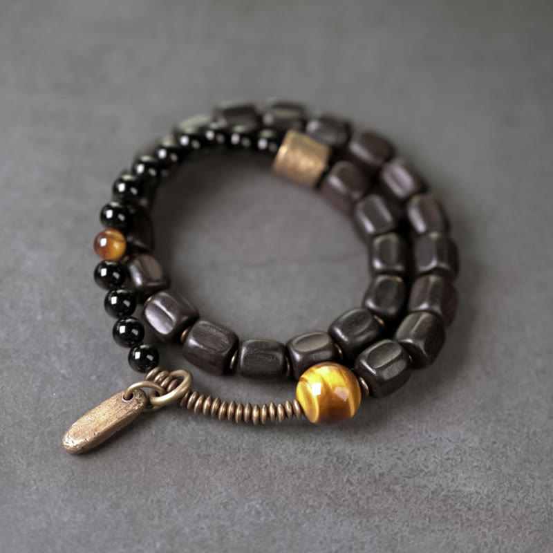 Ebony Wood Tiger Eye Double Wrap Bracelet for Peace & Balance
