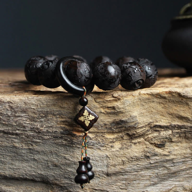 Ebony Wood Yin Yang Balance Bracelet 20mm Beads