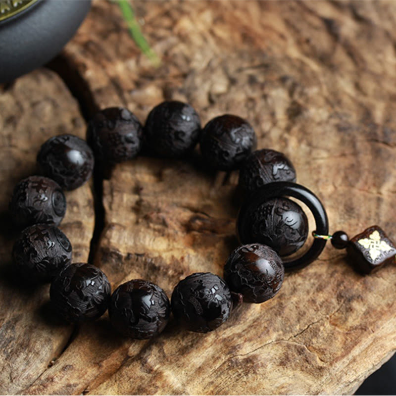 Ebony Wood Yin Yang Balance Bracelet 20mm Beads