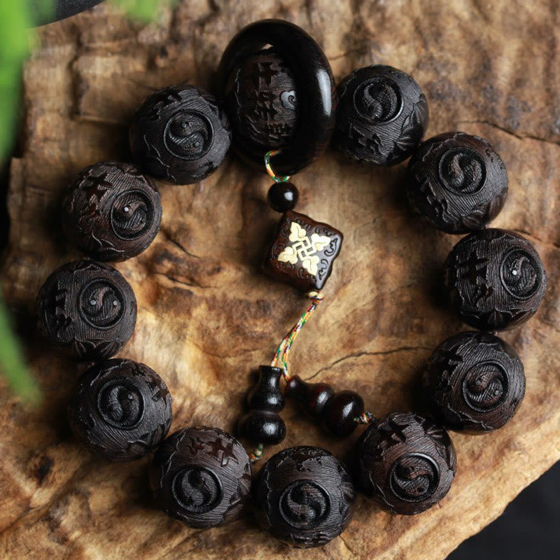 Ebony Wood Yin Yang Balance Bracelet 20mm Beads