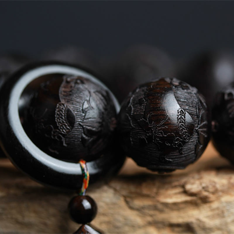 Ebony Wood Yin Yang Balance Bracelet 20mm Beads