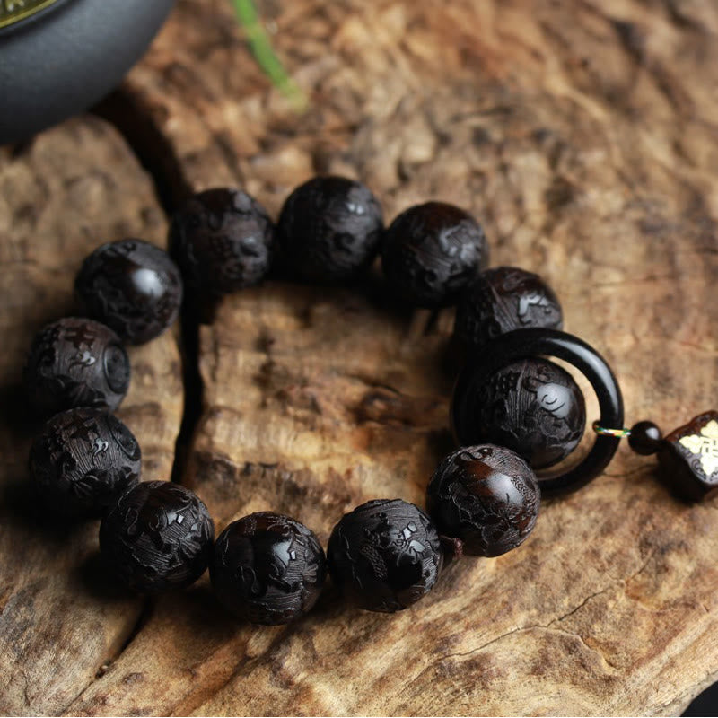 Ebony Wood Yin Yang Balance Bracelet 20mm Beads