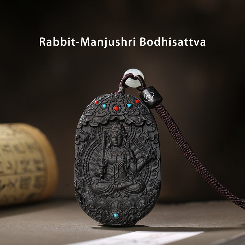 Chinese Zodiac Agarwood Necklace with Om Mani Padme Hum Pendant