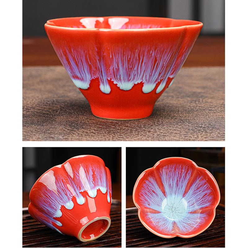 6pcs Plum Blossom Ceramic Jianzhan Tea Cup Set