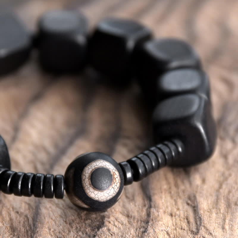 Unisex Ebony Wood Dzi Bead Spiritual Bracelet for Strength