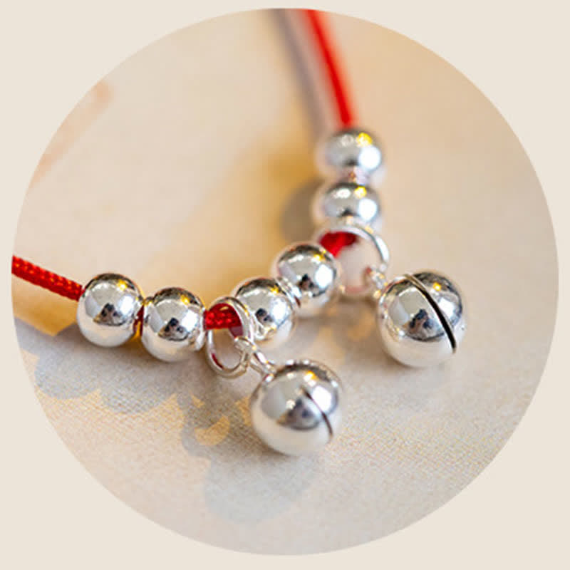 925 Sterling Silver Red String Bell Charm Spiritual Anklet