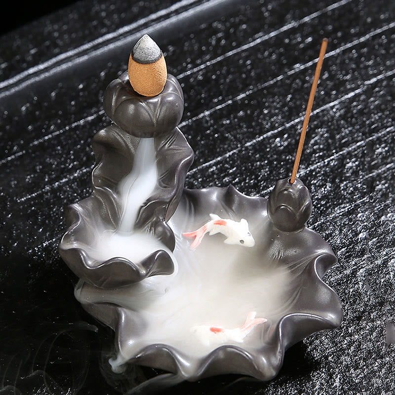 Koi Fish Purple Clay Zen Incense Burner for Luck & Calm