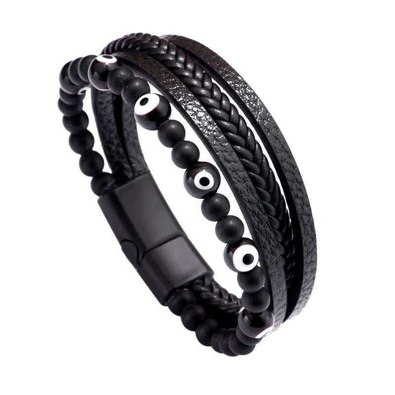 Multilayered Tiger Eye & Evil Eye Protection Bracelet