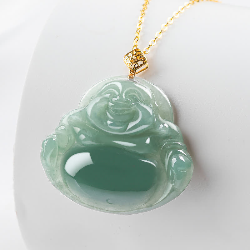 Natural Jade Laughing Buddha Prosperity Necklace Pendant