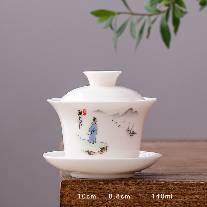 White Porcelain Gaiwan Tea Cup with Lid - Zen Decor