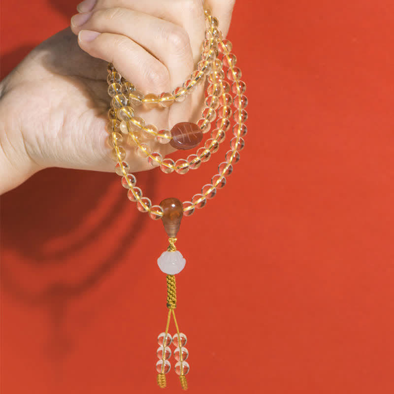 108 Beads Natural Citrine & Red Agate Prosperity Bracelet
