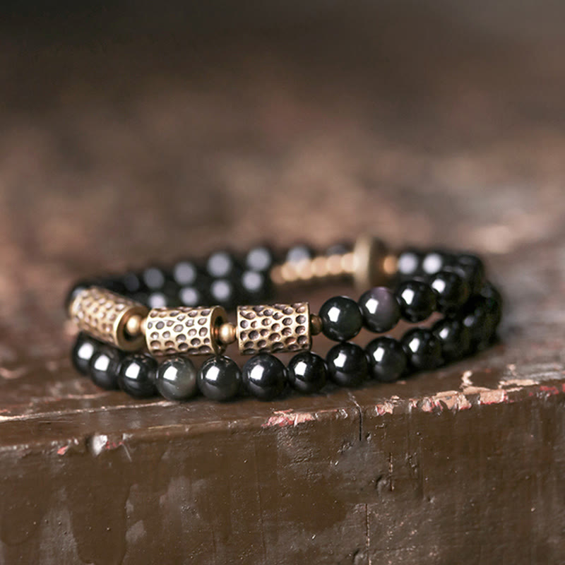 Rainbow Obsidian Copper Love Double Wrap Bracelet