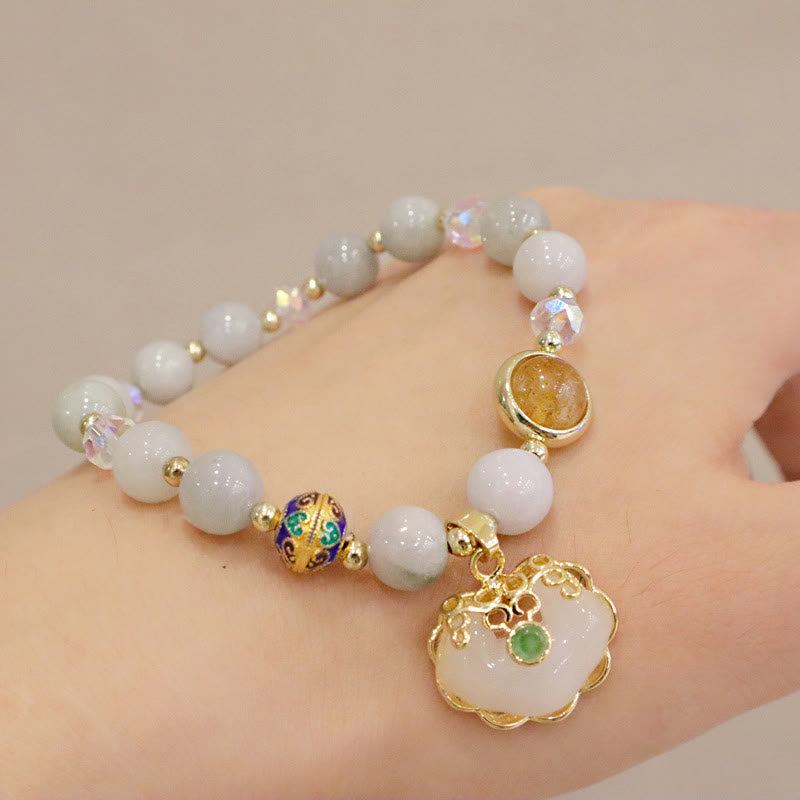 Strawberry Quartz Healing Bracelet with Chinese Lock Charm
