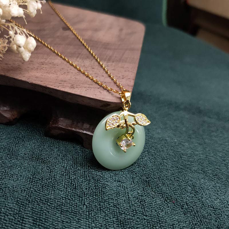 Unisex Jade Leaf Blessing Necklace for Prosperity & Luck