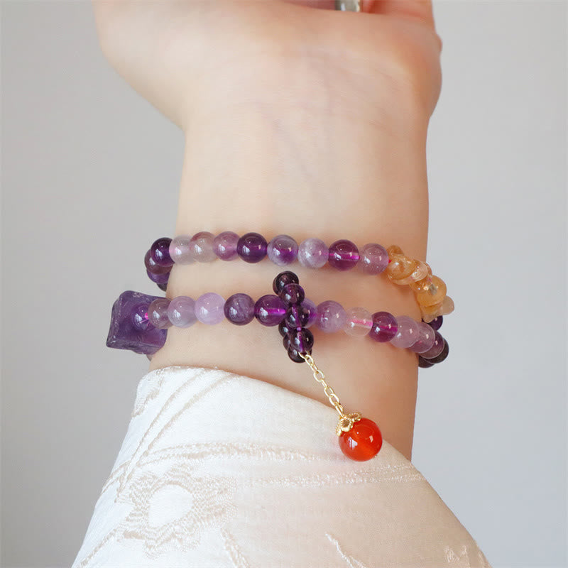 Amethyst Citrine Double Wrap Bracelet for Positive Transformation