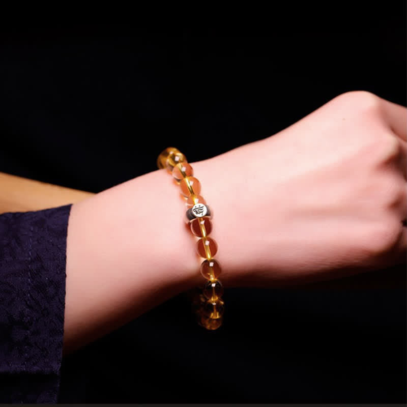 8mm Citrine Chinese Zodiac Bracelet for Spiritual Protection