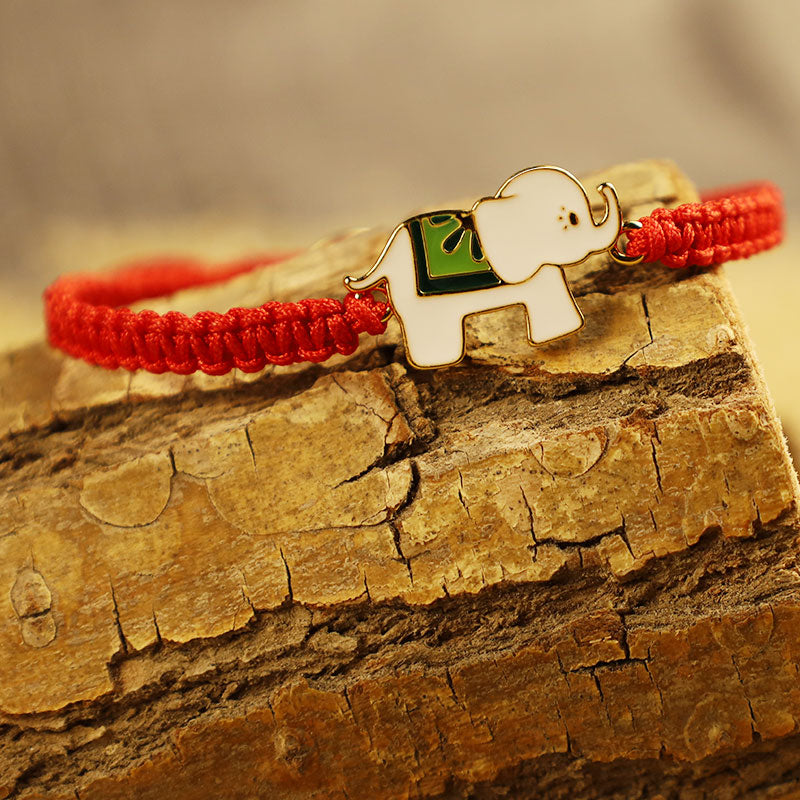 925 Sterling Silver Elephant Bracelet with Red String for Luck & Protection