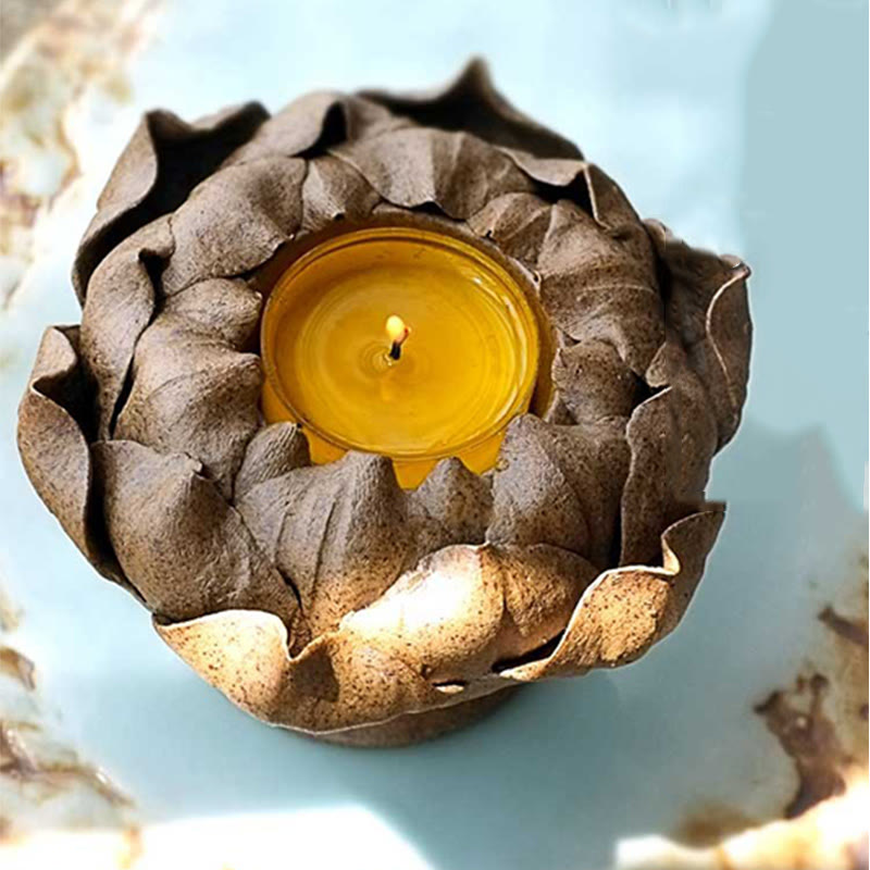Lotus Flower Ceramic Candle Holder 11cm | Spiritual Home Accent