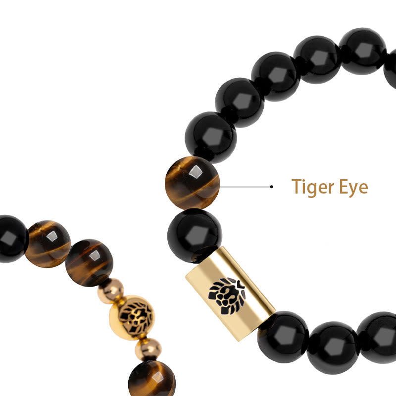 Black Onyx Tiger Eye Protection Bracelet with Lion Bead