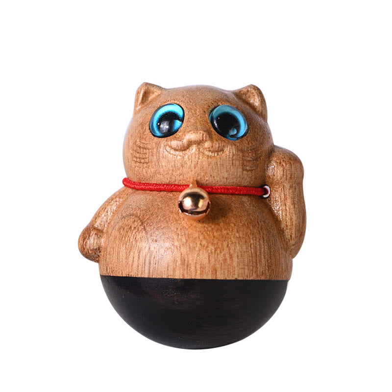 Phoebe Zhennan Wood Mini Lucky Cat Blessing Statue