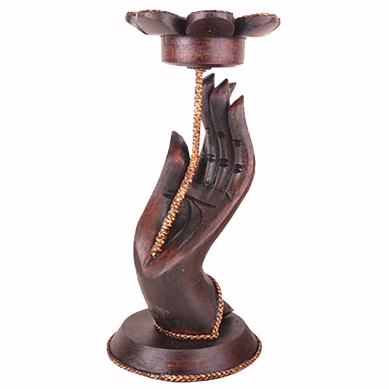 Wooden Hand Pattern Candle Holder | Spiritual Home Accent