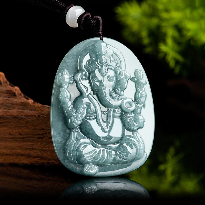 Natural Jade Ganesh Protection Necklace | Elephant Amulet