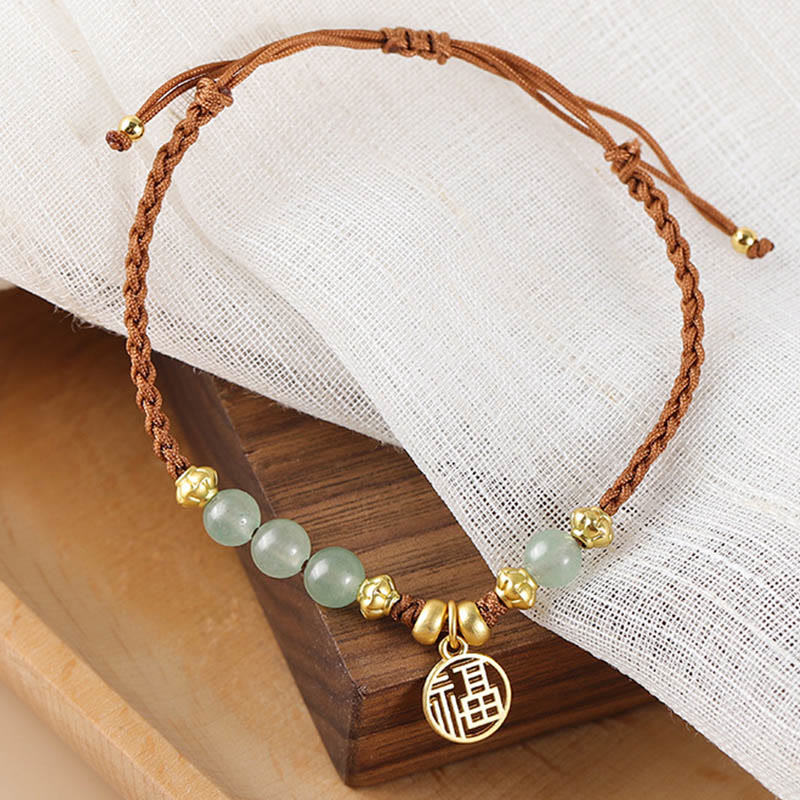 Jade Beads Fu Character Bracelet for Prosperity & Luck