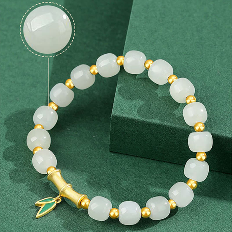 Sterling Silver White Jade Protection Bracelet 6*7mm