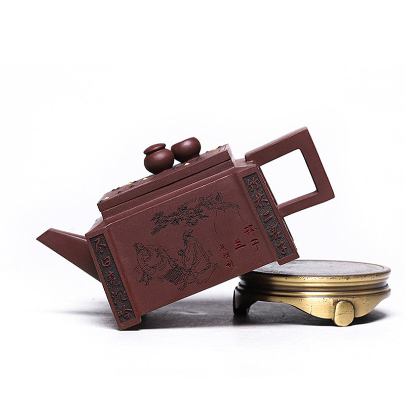 280ml Purple Clay Yixing Handmade Square Gongfu Teapot