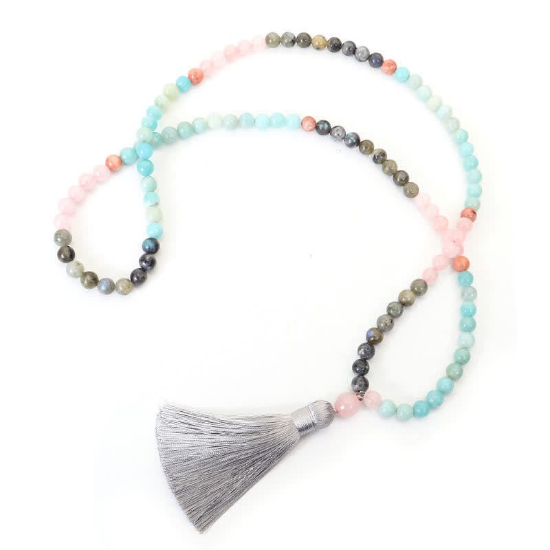 108 Bead Amazonite & Black Glitter Stone Gemstone Mala Bracelet
