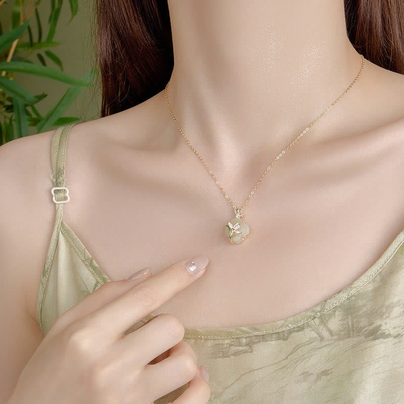 Elegant Hetian Jade Butterfly Flower Necklace & Earrings