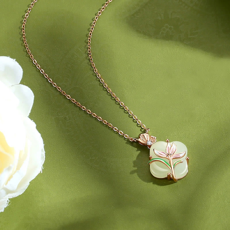Elegant Hetian Jade Butterfly Flower Necklace & Earrings