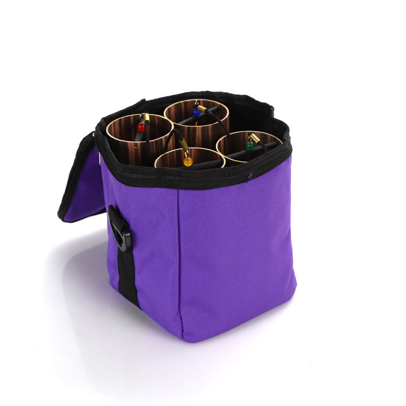 Purple insulated bag with compartments for crystal singing bowls in Elemental Wind Chimes set