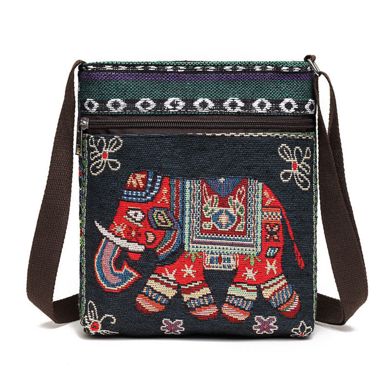 Elephant Butterfly Embroidered Spiritual Canvas Tote Bag