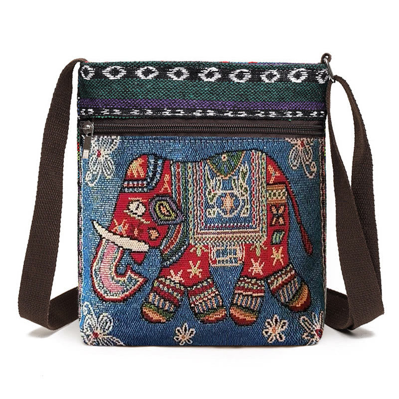 Elephant Butterfly Embroidered Spiritual Canvas Tote Bag