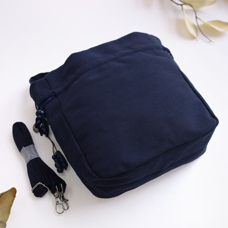 Embroidered Butterfly Lotus Cotton Linen Tote Bag 20cm