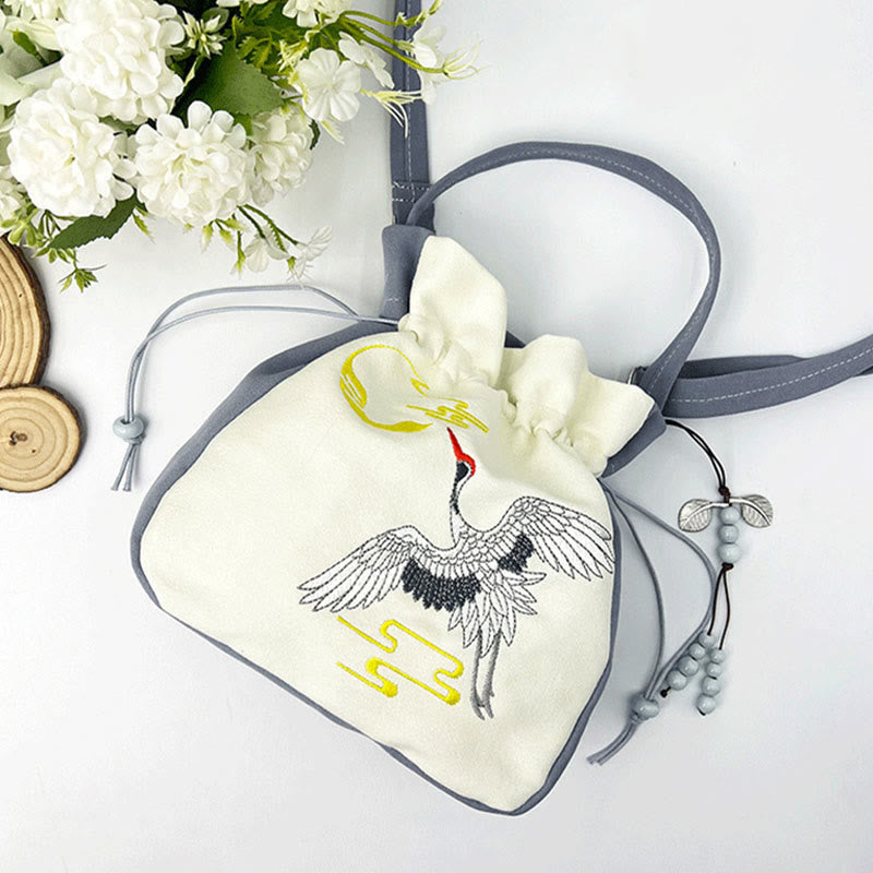 Embroidered Butterfly Lotus Cotton Linen Tote Bag 20cm