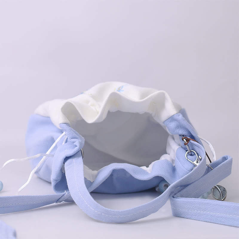 Embroidered Butterfly Lotus Cotton Linen Tote Bag 20cm