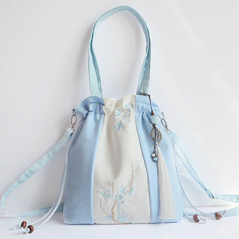 Embroidered Cherry Blossom Canvas Tote Bag 28x30cm