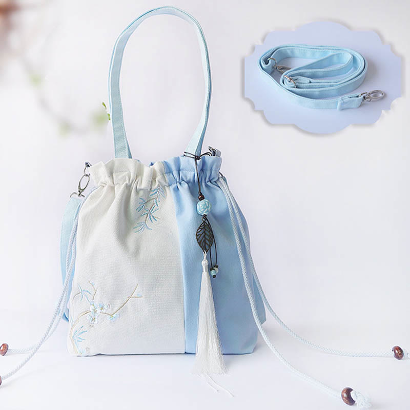 Embroidered Cherry Blossom Canvas Tote Bag 28x30cm