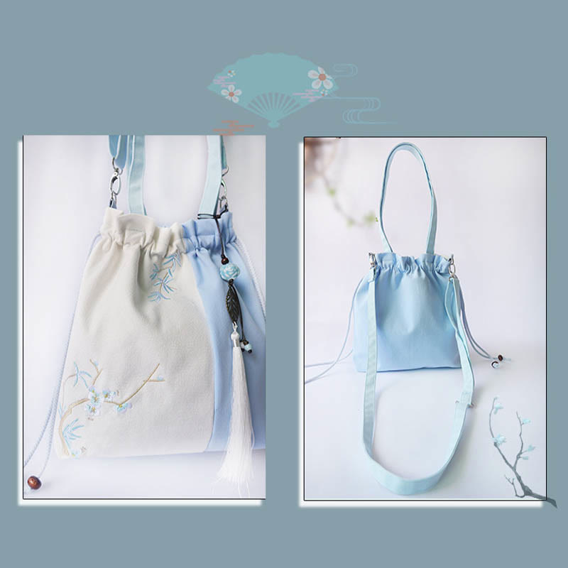 Embroidered Cherry Blossom Canvas Tote Bag 28x30cm